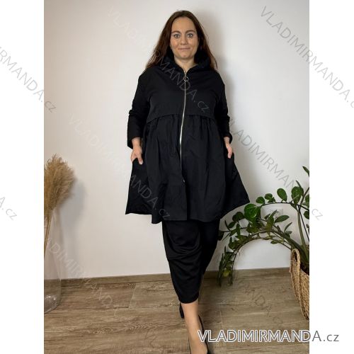 Bunda slabá šusťáková s kapucňou dlhý rukáv dámska nadrozměr (48/50/52 ONE SIZE) TALIANSKA MÓDA IMSM26038/DU  čierna