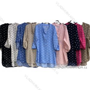 Šaty krátke košeľové bodka 3/4 dlhý rukáv dámske nadrozmer (48/50/52 ONE SIZE) TALIANSKA MÓDA IMC26028