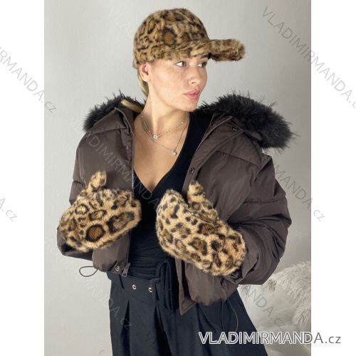 Rukavice palčiaky zimné s kožúškom dámske (ONE SIZE) BEST EMILIE LIS25ST-537/DUR  béžová ONE SIZE