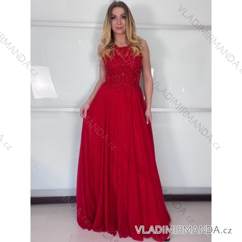 Šaty elegantné spoločenské dlhé na ramienka dámske (S/M ONE SIZE) TALIANSKA MóDA IMM2218806/DU -   červená -   S / M