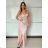 Šaty dlhé společenské na ramienka dámske LEONA (S/M ONE SIZE) TALIANSKA MÓDA IMPMD2643811/DU S / M čierna