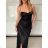 Šaty dlhé společenské na ramienka dámske LEONA (S/M ONE SIZE) TALIANSKA MÓDA IMPMD2643811/DU S / M čierna