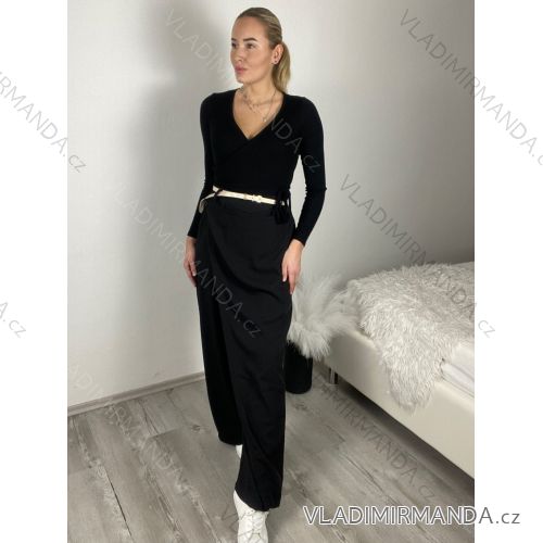 Nohavice elegantní s opaskom dámske (S/M/L ONE SIZE) TALIANSKA MÓDA IMSM26037/DUR S/M/L čierna