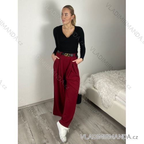 Nohavice elegantné s opaskom dámske (S/M/L ONE SIZE) TALIANSKA MÓDA IM425747/DUR S/M/L vínová