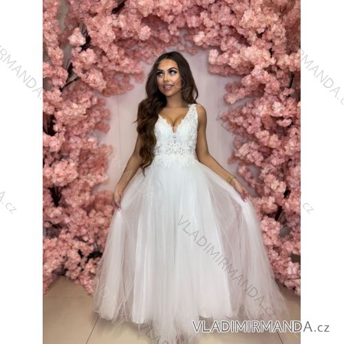 Šaty dlhé svadobné krajkové bez rukávu dámske nadrozmer NELA (34-46) POLSKÁ MÓDA PMLPT26013