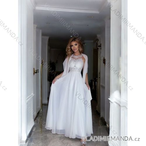 Šaty dlhé svadobné krajkové bez rukávu dámske nadrozmer BUGATTI (34-46) POLSKÁ MÓDA PMLPT26019