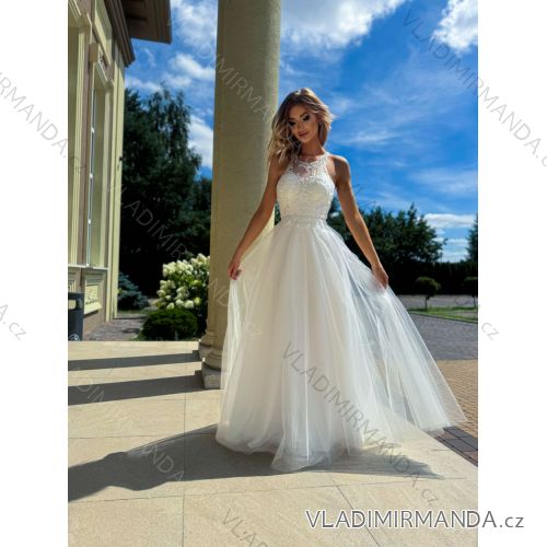 Šaty dlhé svadobné krajkové bez rukávu dámske nadrozmer HELENA (34-44) POLSKÁ MÓDA PMLPT26021