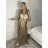 Šaty dlhé elegantné společenské s 3/4 rukávem  dámske (S/M/L ONE SIZE) TALIANSKA MÓDA IMHMS261111/DUR S/M/L zlatá