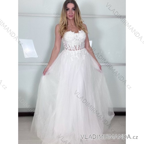 Šaty svatební elegantné spoločenské dlhé bez ramínek dámske (S/M ONE SIZE) TALIANSKA MóDA IMM2660062-S/DU M / L biela