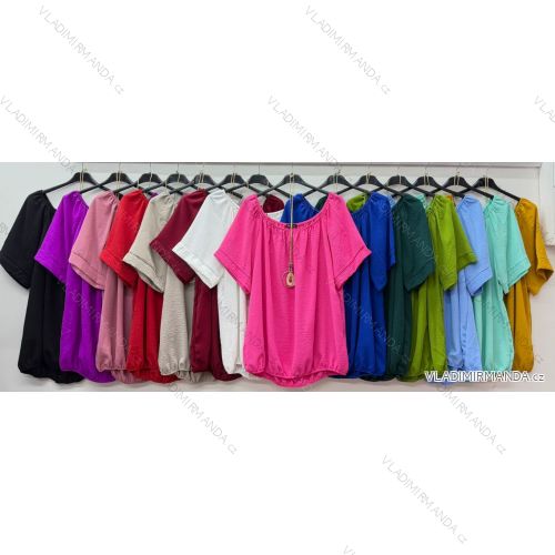 Blúzka s príveskom krátky rukáv dámska nadrozmer (54/56/58 ONE SIZE) TALIANSKA MÓDA IM426046