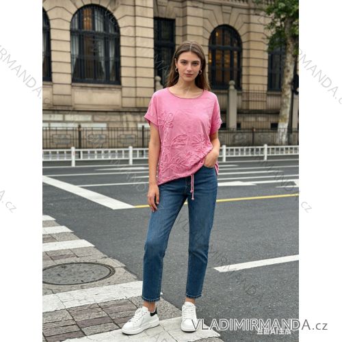 Tričko krátky rukáv dámske nadrozmer (46/48/50 ONE SIZE) TALIANSKA MÓDA IM426055