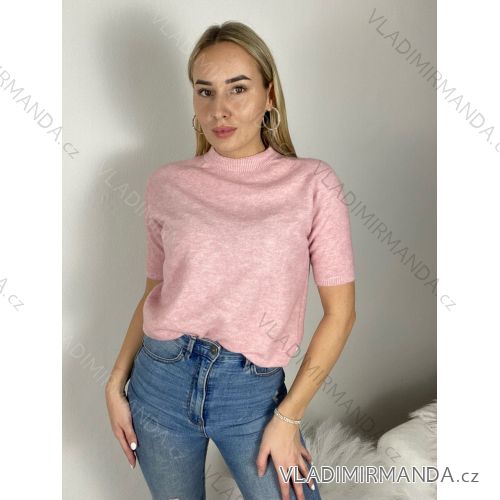 Sveter úpletový krátký rukáv dámsky (S/M/L ONE SIZE) TALIANSKA MÓDA IMSM261114/DUR S/M/L růžová světlá