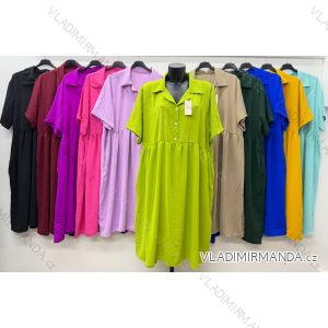 Šaty košeľové s vreckami krátky rukáv dámske nadrozmer (50/52/54 ONE SIZE) TALIANSKA MÓDA IM426073