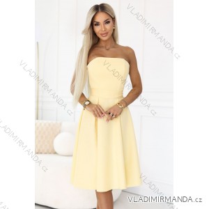 641-3 VIVIENNE Korzetové rozšírené midi šaty s opaskom - pastelovo žlté