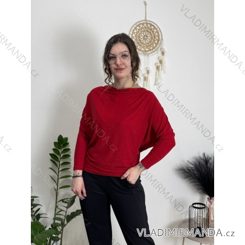 Tunika třpytivá dlhý rukáv dámska (S/M/L ONE SIZE) TALIANSKA MÓDA IMD251116/DU červená S/M/L