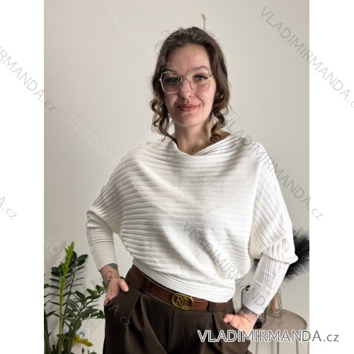 Sveter slabý úpletový dlhý netopýří rukáv dámsky (S/M/L ONE SIZE) TALIANSKA MóDA IM725MELANIE/DR bílá S/M/L