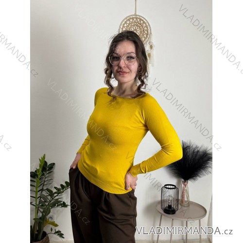 Svetr upletový dlhý rukáv dámske EXTRA ME (S/M ONE SIZE) TALIANSKA MóDA IMM23M5801/DUR žlutá hořčicová S/M/L