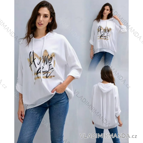 Tunika mikinová s kapucňou 3/4 dlhý rukáv dámska (S/M/L ONE SIZE) TALIANSKA MÓDA IMPLI2695014