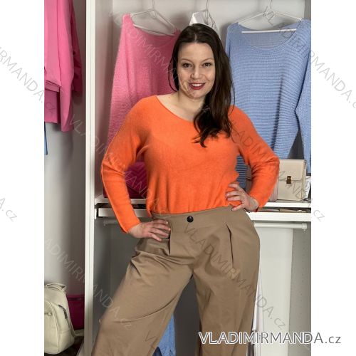 Sveter tenký úpletový dlhý rukáv dámsky INNA (40/42/44 ONE SIZE) TALIANSKA MÓDA IMSM26002/DR  oranžová