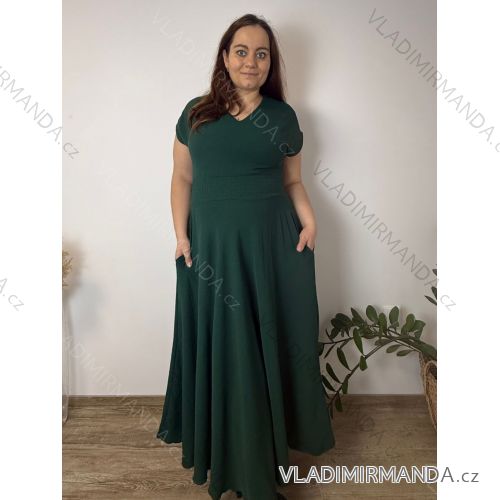 Šaty elegantný krátky rukáv dámske nadrozmer (40/42/44 ONE SIZE) TALIANSKA MÓDA IMSM26056/DR  tmavo smaragdová