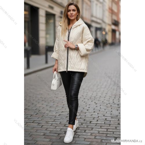 Bunda šusťáková s kapucňou dlhý rukáv dámska nadrozmer (50/52/54 ONE SIZE) TALIANSKA MÓDA IMD26006