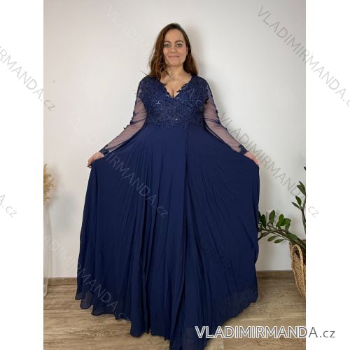 Šaty dlouhé elegantné spoločenské, dlouhý rukáv dámske nadrozměr (4XL-6XL) TALIANSKA MÓDA FMPCH269391/DR 6XL tmavo modrá