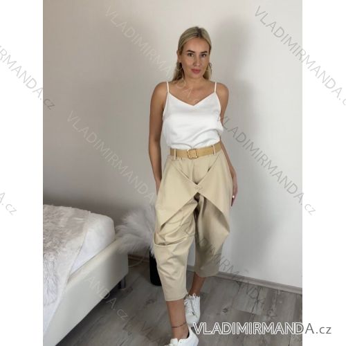Nohavice elegantné s opaskom dámske (S/M/L ONE SIZE) TALIANSKA MÓDA IMSM26012/DR béžová S/M/L