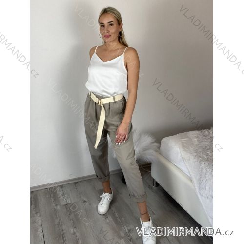 Nohavice volnočasové s opaskom dámske OLIV (S/M/L ONE SIZE) TALIANSKA MÓDA IMSM261123/DR S/M/L tmavo béžová