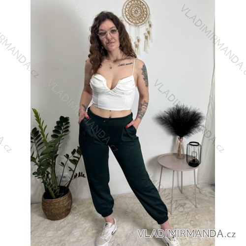 Nohavice elegantné dámske (S/M/L ONE SIZE) TALIANSKA MÓDA IM426030/DUR smaragdová S/M/L