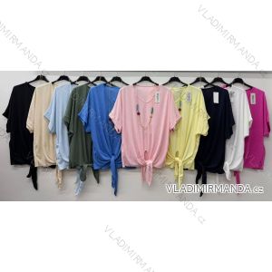 Blúzka s príveskom krátky rukáv dámske nadrozmer (50/52/54 ONE SIZE) TALIANSKA MÓDA IM426092
