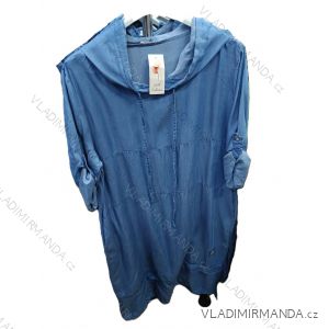 Šaty riflové s kapucňou 3/4 dlhý rukáv dámske nadrozmer (42/44/46 ONE SIZE) TALIANSKA MÓDA IMSM26086