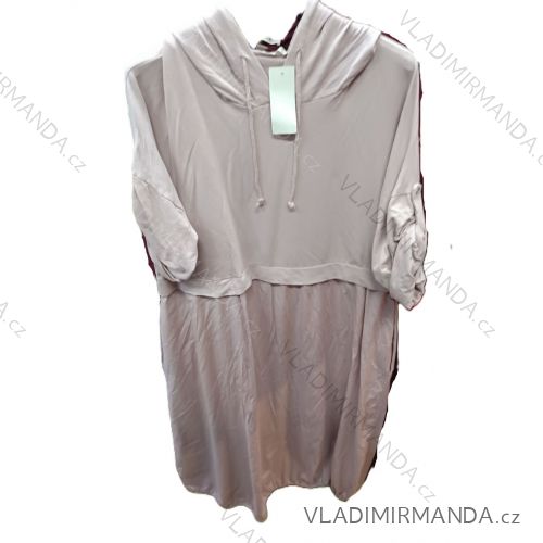 Šaty mikinové s kapucňou 3/4 dlhý rukáv dámske nadrozmer (42/44/46 ONE SIZE) TALIANSKA MÓDA IMSM26087