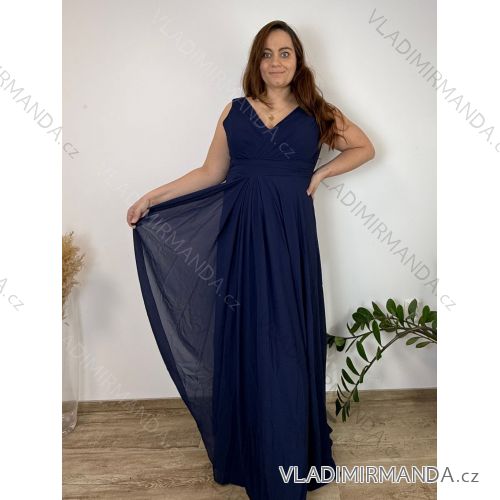 Šaty elegantné spoločenské, dlouhé dámske nadrozměr (XL-3XL) TALIANSKA MÓDA FMPCH26M-5008/DR XL tmavo modrá