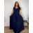Šaty elegantné spoločenské, dlouhé dámske nadrozměr (XL-3XL) TALIANSKA MÓDA FMPCH26M-5008/DR XL tmavo modrá