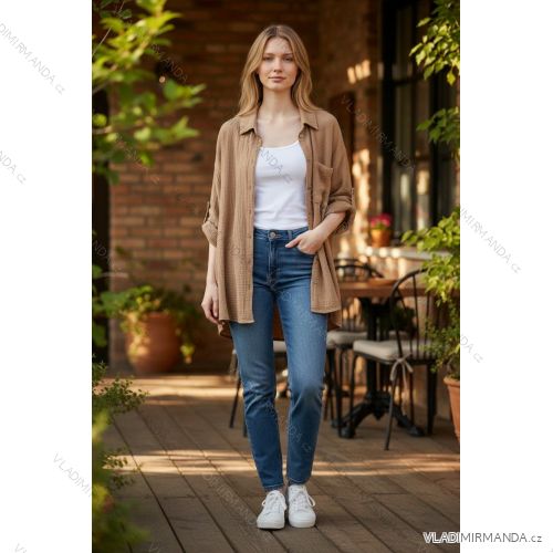 Košeľa predĺžená mušelínová 3/4 dlhý rukáv dámska nadrozmer (46/48/50 ONE SIZE) TALIANSKA MÓDA IMD26023