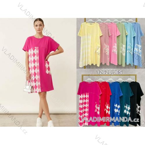 Šaty krátke letné krátky rukáv dámske nadrozmer (50/52/54 ONE SIZE) TALIANSKA MÓDA IMC26043