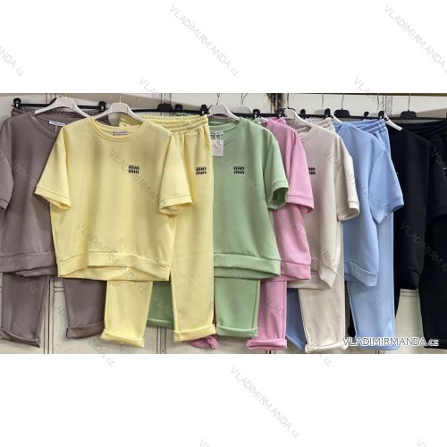 Súprava tepláková tričko krátky rukáv a nohavice dámske nadrozmer (48/50/52 ONE SIZE) TALIANSKA MÓDA IMC26055