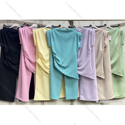 Súprava elegantná blúzka krátky rukáv a nohavice dámske (S/M/L ONE SIZE) TALIANSKA MÓDA IMC26056