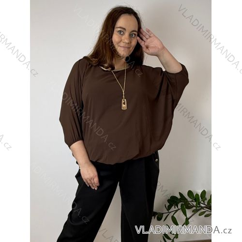 Blúzka elegantná s príveskom 3/4 dlhý rukáv dámska nadrozmer SIRENA (48/50/52 ONE SIZE) TALIANSKA MÓDA IMD26004
