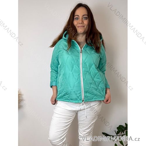 Bunda slabá šusťáková s kapucňou dlhý rukáv dámska nadrozměr KAJA (50/52/54 ONE SIZE) TALIANSKA MÓDA IMSM26043/DUR 50/52/54 zelená mintova