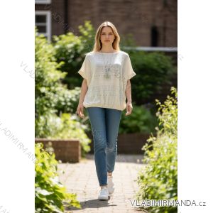 Tričko s príveskom krajkové krátky rukáv dámske nadrozmer (54/56/58 ONE SIZE) TALIANSKA MÓDA IMD26024