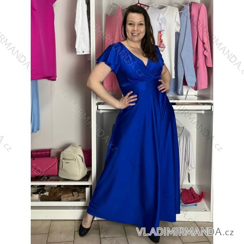 Šaty dlhé elegantný krátky rukáv dámske ANNA (S/M/L ONE SIZE) TALIANSKA MÓDA IM4260024/DUR S/M/L modrá kráľovská