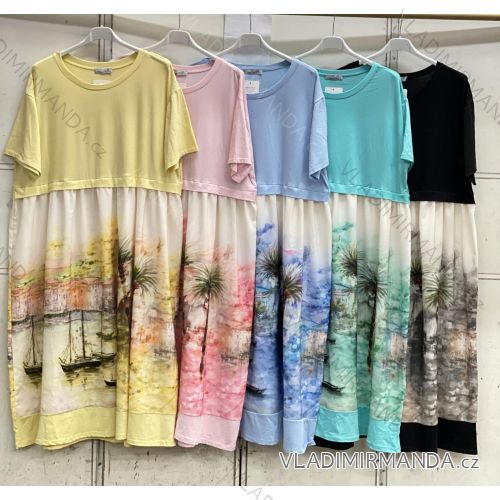 Šaty voľnočasové letné krátky rukáv dámske nadrozmer (48/50/52 ONE SIZE) TALIANSKA MÓDA IMC26085