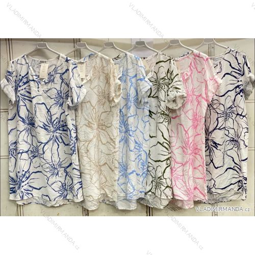 Šaty letní krátký rukáv dámské nadrozměr (52/54/56 ONE SIZE) ITALSKÁ MÓDA IMC26089