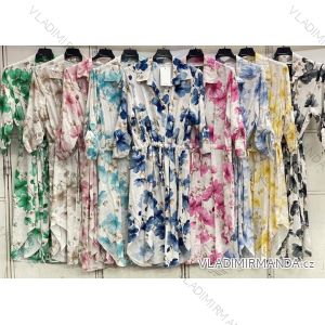 Šaty košeľové letné kvetované dlhý rukáv dámske (S/M/L ONE SIZE) TALIANSKA MÓDA IMC26090