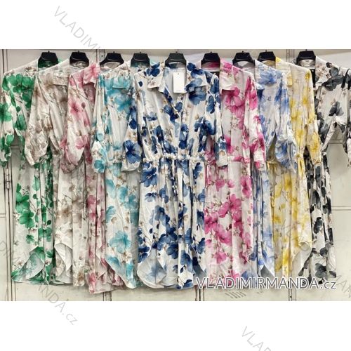 Šaty košeľové letné kvetované dlhý rukáv dámske (S/M/L ONE SIZE) TALIANSKA MÓDA IMC26090