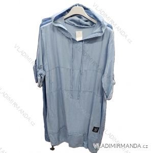 Šaty mikinové s kapucňou 3/4 dlhý rukáv dámske nadrozmer (42/44/46 ONE SIZE) TALIANSKA MÓDA IMSM26108
