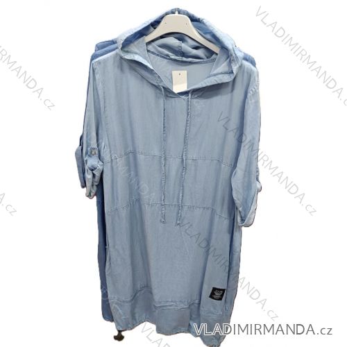 Šaty mikinové s kapucňou 3/4 dlhý rukáv dámske nadrozmer (42/44/46 ONE SIZE) TALIANSKA MÓDA IMSM26108