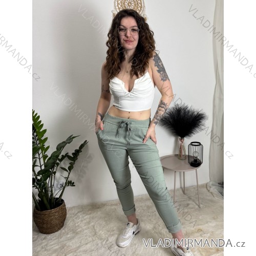 Nohavice strecové dlhé dámske (S/M/L ONE SIZE) TALIANSKA MÓDA IMPLI248115/DUR světle zelená S/M/L