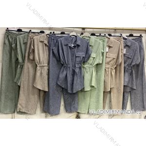 Souprava letní halenka krátký rukáv a kalhoty dámské nadrozměr (50/52/54 ONE SIZE) ITALSKÁ MÓDA IMC26096